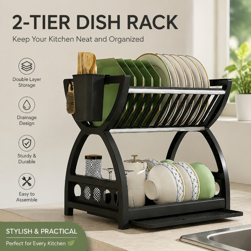 Kitchen Appliances Storage - 2 Tier Dish Drying Rack Kitchen